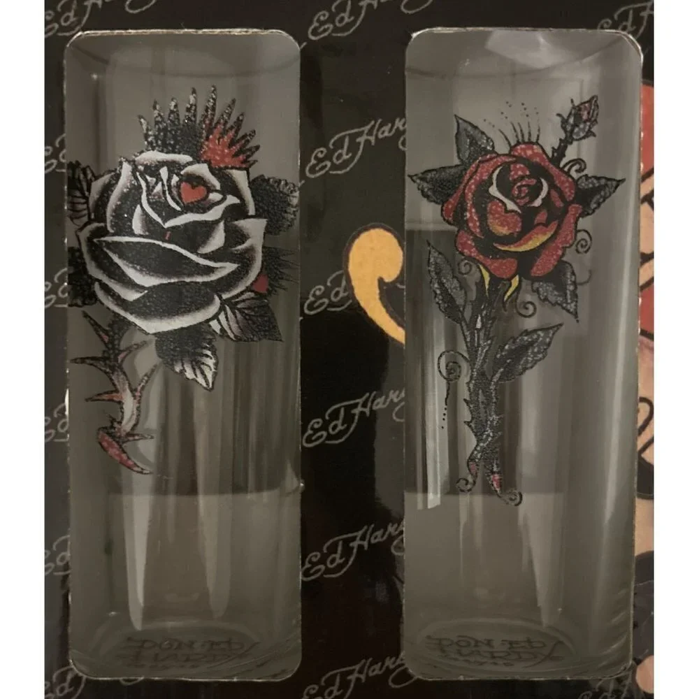 Set of 4 Don Ed Hardy 14 oz. HI-BALL GLASSES Devils Vampire Blood NEW in Box